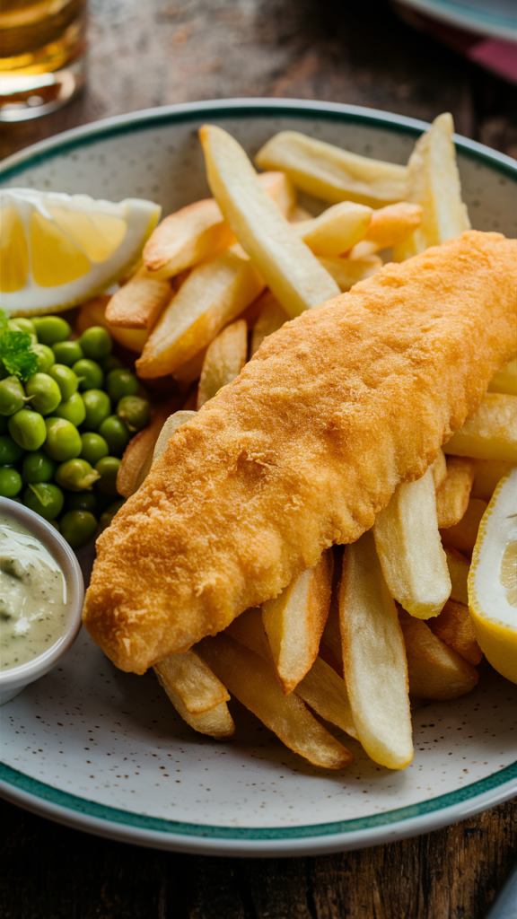 Englische Fish and Chips auf einem Teller